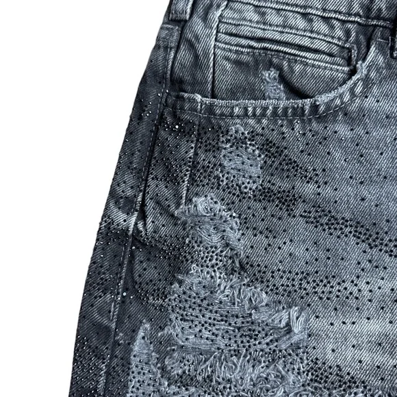 Anthropologie PILCRO Devon Rhinestone Distressed Denim Shorts Black Wash 25 NWT - Picture 7 of 13